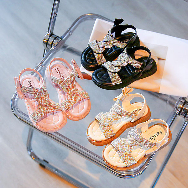 Детски сандали за момичета - с камъни и мека подметка