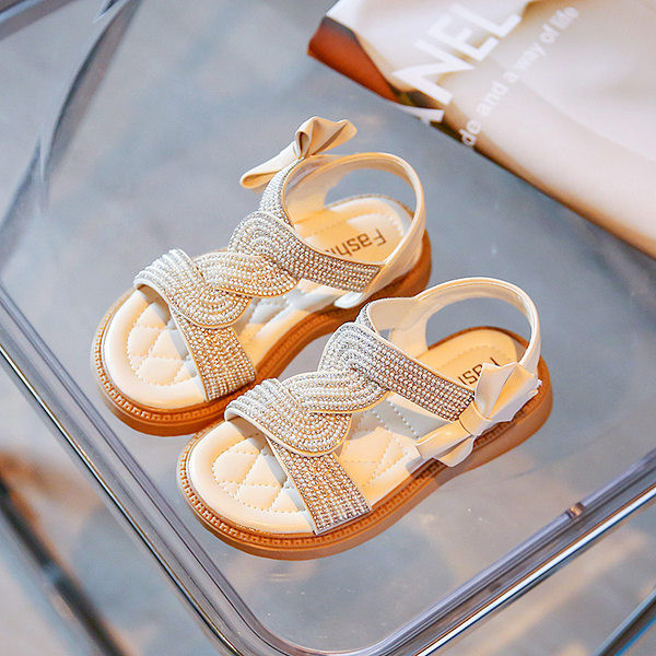 Детски сандали за момичета - с камъни и мека подметка