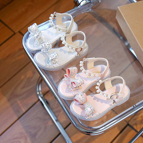 Детски сандали за момичета - с камъни и перли