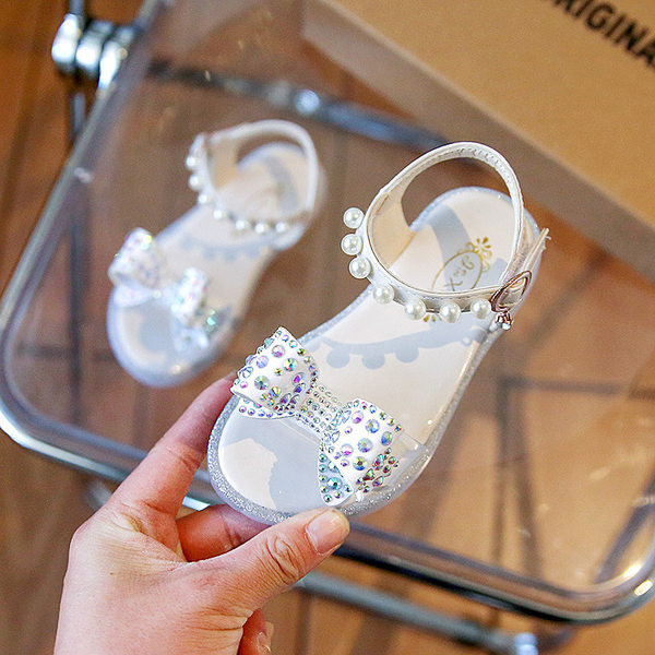 Детски сандали за момичета - с камъни и перли