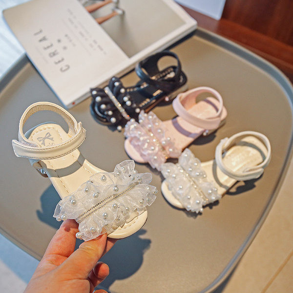 Детски сандали за момичета - с перли