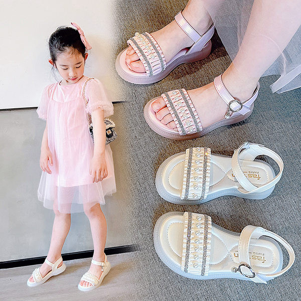 Детски сандали за момиче - с декорация перли