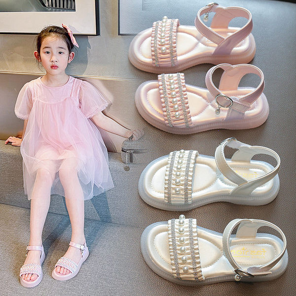 Детски сандали за момиче - с декорация перли