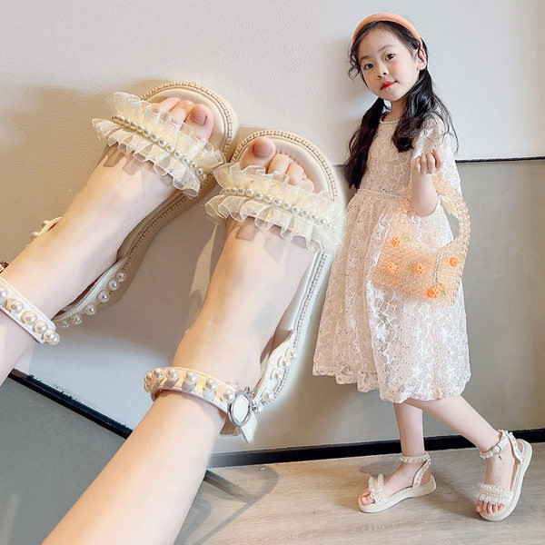 Сандали за момичета - с перли