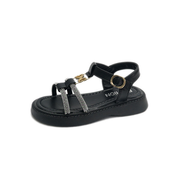 Летни сандали с камъни за момичета -бял и черен цвят