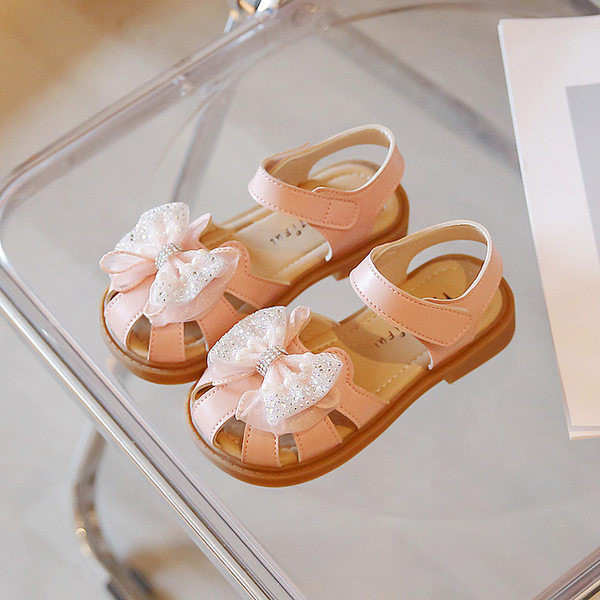 Детски сандали с панделка и камъни  за момичета