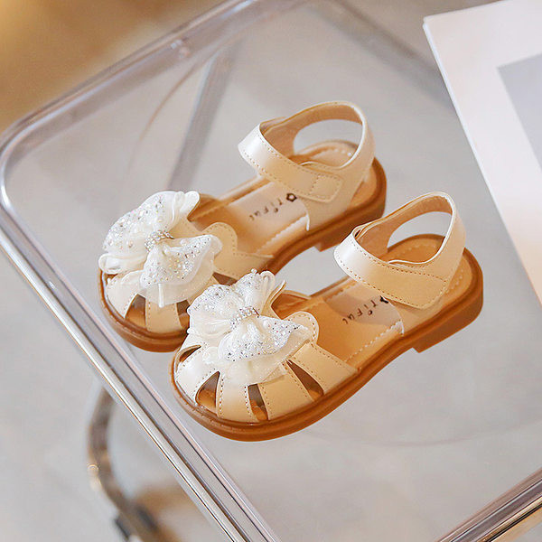 Детски сандали с панделка и камъни  за момичета