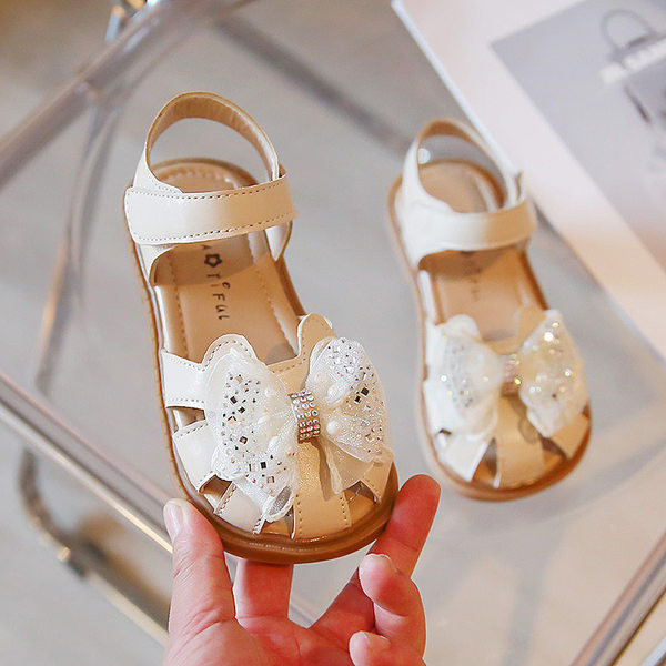 Детски сандали с панделка и камъни  за момичета