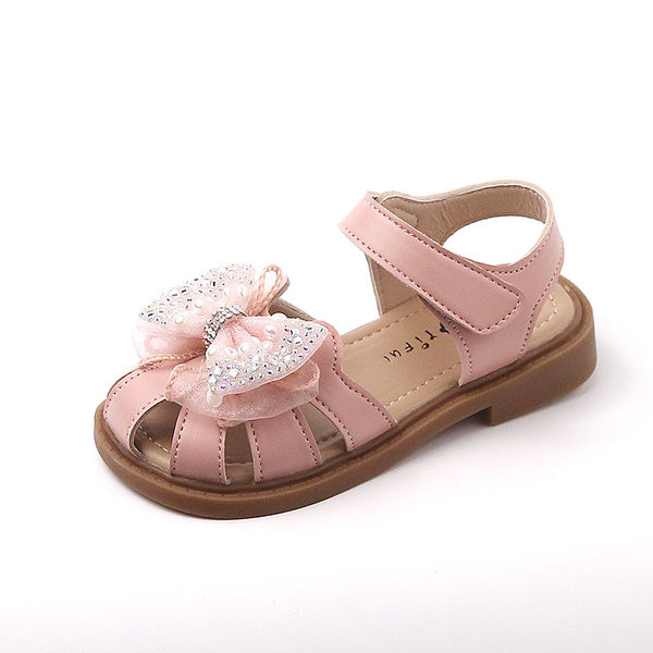 Детски сандали с панделка и камъни  за момичета