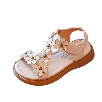 Нов модел детски сандали с 3D елемент цветя за момичета