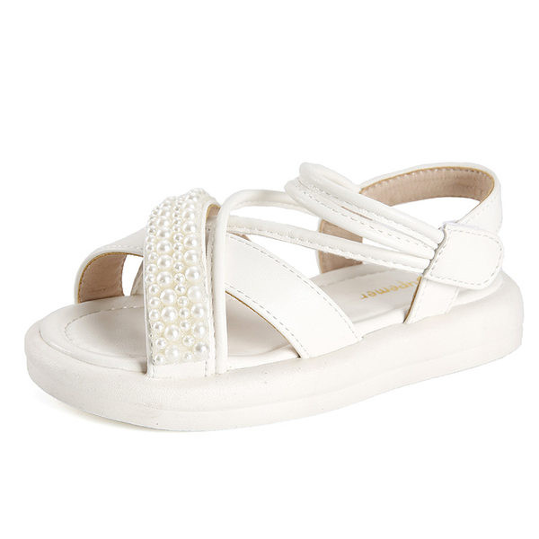 Сандали за момичета с кръстосани каишки и перли
