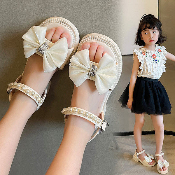 Сандали за момичета - с панделка и перли