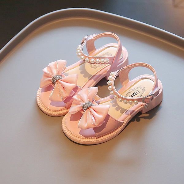 Сандали за момичета - с панделка и перли