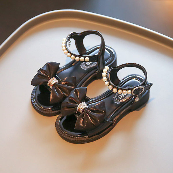 Сандали за момичета - с панделка и перли