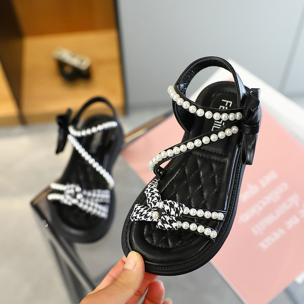 Сандали за момичета - с декорация перли