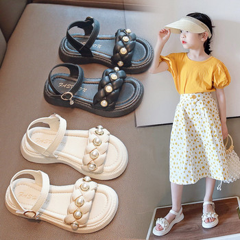 Детски сандали за момичета - с декорация перли и мека подметка