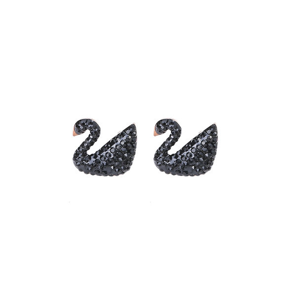 Női fülbevaló - hattyú alakú, fekete kövekkel