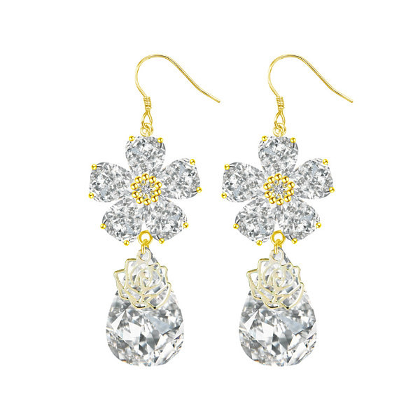 Γυναικεία σκουλαρίκια με διακοσμητικά διαμάντια και λουλούδια