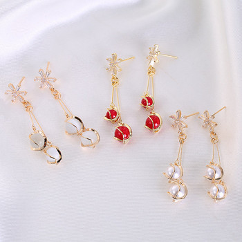 Дамски обеци с декоративни червени и бели перли 