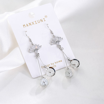 Μοντέρνα γυναικεία μακριά σκουλαρίκια με πέτρες - χρυσό και ασημί χρώμα