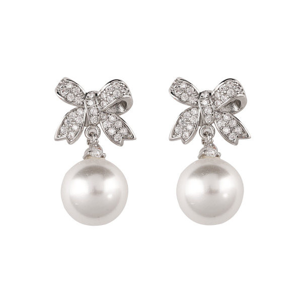 Modern női fülbevaló kövekkel és gyöngyökkel - ezüst színű