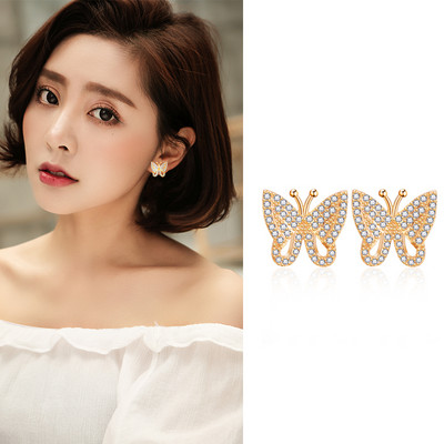 Női kis fülbevaló dekoratív pillangó kövekkel