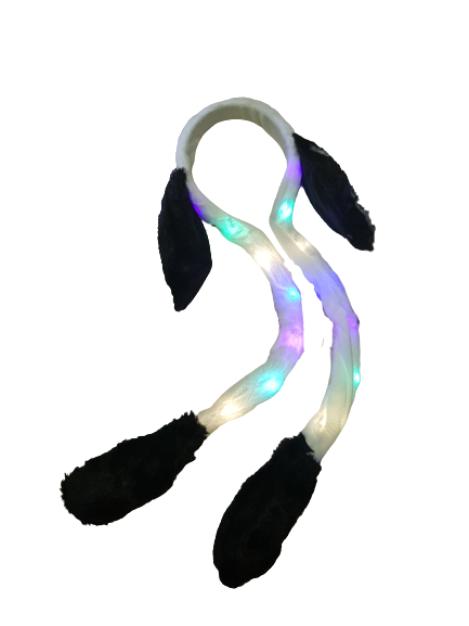 Аксесоар диадема, Заешки уши, Подвижни, Светещи, Бял/Черен